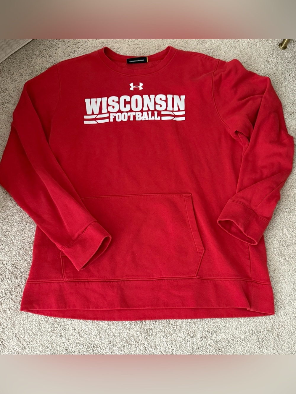 Under Armour University WISCONSIN BADGERS Football Crew Neck Sweatshirt Pocket